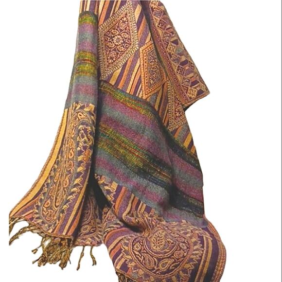 68 x 27 Pashmina Royal Purple & Golden Rod Shoulder Wrap Shawl Exotic Pattern L - Picture 1 of 9
